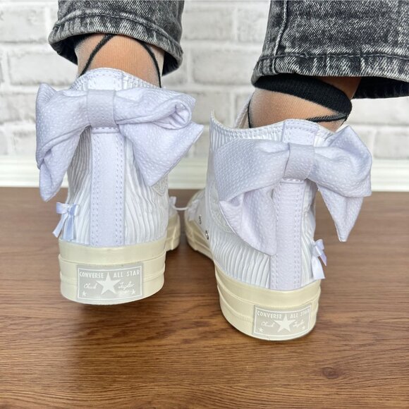 ❤️Converse Chuck 70 Hi Bow Pleated 9.5 Women Shoes Elegant Sneaker White A15191C - Picture 1 of 12